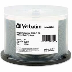 VERBATIM AMERICAS LLC 98319 DVD+R DL 8.5GB 8X INKJET PRINTABLE 50PK