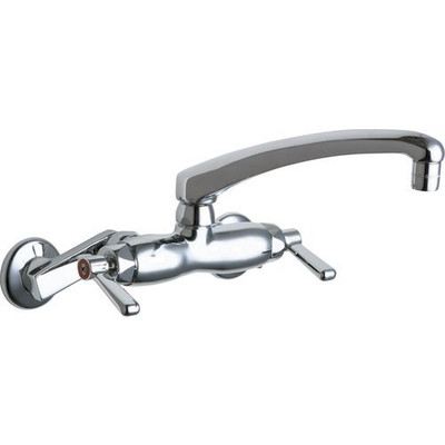 Chicago Faucets C445L8ABCP ® LEAD-FREE WALL-MOUNTED SINK FAUCET WITH 8-INCH SPOUT AND QUATURN® COMPRESSION CARTRIDGE, CHROME-PLATED