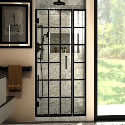 DreamLine Unidoor Toulon Frameless Swing Shower Door, Satin Black, Model SHDR-2434720-89