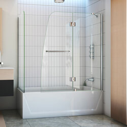 DreamLine SHDR-3148586-RT-01 The DreamLine Aqua is frameless shower or tub screen with European appeal and modern architectural design. With a stunning curved silhouette that creates an open, inviting feel, the Aqua will transform your bathroom with