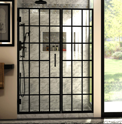 DreamLine Unidoor Toulon Frameless Swing Shower Door, Satin Black, SHDR-2452720-89