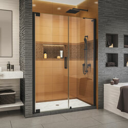 DreamLine SHDR-4330240-09 The DreamLine Elegance-LS pivot shower door or enclosure has a modern frameless design to enhance any decor with an open, inviting look. The Elegance-LS easily becomes the focal point of your bathroom with a custom glass