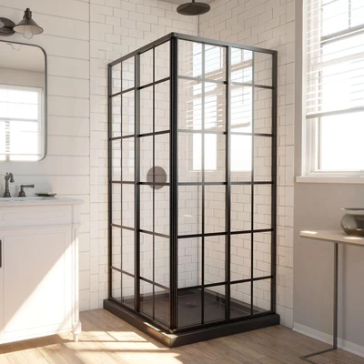 DreamLine SHEN-8140400-89 French Corner Sliding Shower Enclosure – Four Panel Corner Installation