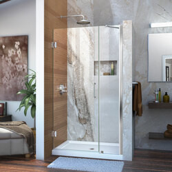 DreamLine SHDR-20397210-01 The DreamLine Unidoor is a frameless swing shower door designed in step with modern market trends. The elegant design and an incredible range of sizes are combined in the Unidoor for the look of custom glass at an