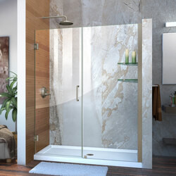 DreamLine SHDR-20567210S-04 The DreamLine Unidoor is a frameless swing shower door designed in step with modern market trends. The elegant design and an incredible range of sizes are combined in the Unidoor for the look of custom glass at an