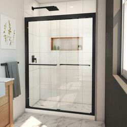 DreamLine SHDR-1854720-09 The DreamLine Duet Plus sliding bypass shower or tub door has a sleek, elegant design that will complement both classic and modern bathroom decors. The Duet Plus features semi-frameless glass and smooth gliding rollers for a