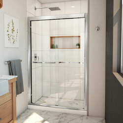 DreamLine SHDR-1848720-01 The DreamLine Duet Plus sliding bypass shower or tub door has a sleek, elegant design that will complement both classic and modern bathroom decors. The Duet Plus features semi-frameless glass and smooth gliding rollers for a
