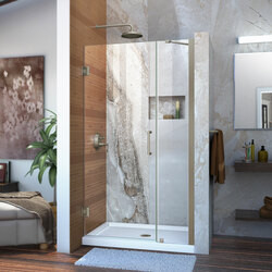 DreamLine SHDR-20397210-04 The DreamLine Unidoor is a frameless swing shower door designed in step with modern market trends. The elegant design and an incredible range of sizes are combined in the Unidoor for the look of custom glass at an