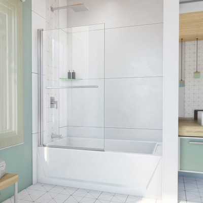 DreamLine SD-373458Q-04 Aqua-Q Frameless Pivot Swing Tub Screen with Towel Bar