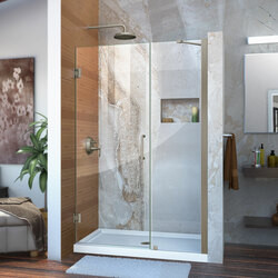 DreamLine SHDR-20467210-04 The DreamLine Unidoor is a frameless swing shower door designed in step with modern market trends. The elegant design and an incredible range of sizes are combined in the Unidoor for the look of custom glass at an