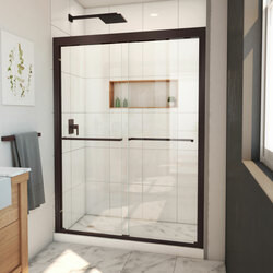 DreamLine SHDR-1854720-06 The DreamLine Duet Plus sliding bypass shower or tub door has a sleek, elegant design that will complement both classic and modern bathroom decors. The Duet Plus features semi-frameless glass and smooth gliding rollers for a