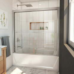 DreamLine SHDR-1860580-04 The DreamLine Duet Plus sliding bypass shower or tub door has a sleek, elegant design that will complement both classic and modern bathroom decors. The Duet Plus features semi-frameless glass and smooth gliding rollers for a
