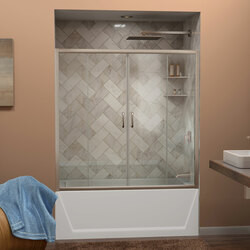 DreamLine SHDR-1160586-04 The DreamLine Visions shower or tub door offers breathtaking style for your shower area. Visions features a unique design with two stationary glass panels and two sliding glass panels that open to create an ample center