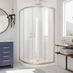 DreamLine DL-6703-22-04 The DreamLine Prime sliding shower enclosure and base kit adds style and bold design to your shower space. The neo round sliding style of the Prime enclosure can fit into virtually any corner, making it perfect for smaller to
