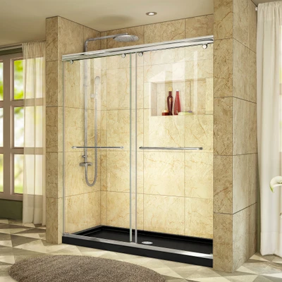 DreamLine DL-6940C-88-01 CHARISMA Frameless Bypass Shower Door & SlimLine Base Kit