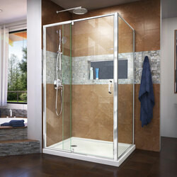 DreamLine DL-6719L-01CL The DreamLine Flex pivot shower enclosure and SlimLine base kit offers modern appeal at a budget friendly price point. The versatile Flex model combines cutting-edge pivot hardware, simple installation and dependable