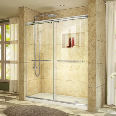 DreamLine DL-6943R-01CL CHARISMA Frameless Bypass Shower Door & SlimLine Base Kit