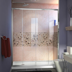 DreamLine DL-6962L-01CL The DreamLine Visions shower or tub door offers breathtaking style for your shower area. Visions features a unique design with two stationary glass panels and two sliding glass panels that open to create an ample center point
