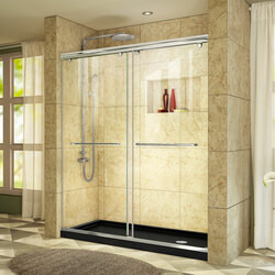 DreamLine DL-6941R-88-01 This DreamLine shower kit offers the perfect solution for a bathroom remodel or tub-to-shower conversion project with a CHARISMA frameless bypass shower door and a coordinating SlimLine shower base. The CHARISMA has a no wall