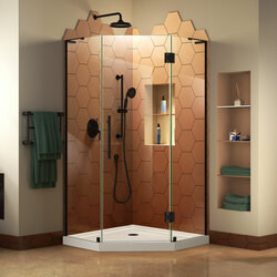 DreamLine DL-6060-09 The DreamLine Prism Plus is a frameless neo-angle shower enclosure with a contemporary style sure to be a perfect match to any bathroom space. The Prism Plus shines with obstruction-free patented design brackets and luxury
