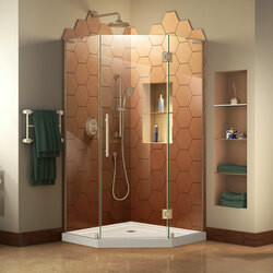 DreamLine DL-6060-04 The DreamLine Prism Plus is a frameless neo-angle shower enclosure with a contemporary style sure to be a perfect match to any bathroom space. The Prism Plus shines with obstruction-free patented design brackets and luxury