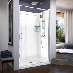 DreamLine DL-6226C-01 The DreamLine Flex pivot shower door, SlimLine base, and Q-Wall backwall kit offers modern appeal at a budget friendly price point. The versatile Flex model combines cutting-edge pivot hardware, simple installation and