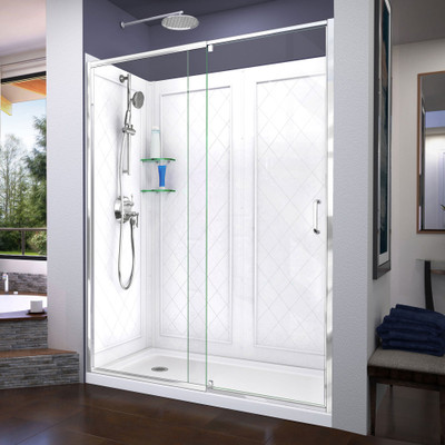 DreamLine DL-6229L-01 Flex Pivot Shower Door with SlimLine Base and Q-Wall Backwall Kit