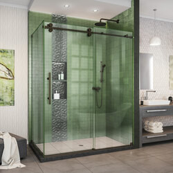 DreamLine SHEN-6134602-06 The DreamLine Enigma-XO shower door, tub door or enclosure is the combination of elegance and style brought together within a modern and fully frameless design. The striking stainless steel hardware delivers a perfect mix of