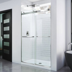 DreamLine SHDR-6348760-01 The DreamLine Essence frameless sliding bypass shower or tub door showcases a modern, elegant design with a striking silhouette. The Essence provides smooth gliding action with its sleek rollers without the significant