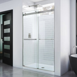 DreamLine SHDR-6348760-04 The DreamLine Essence frameless sliding bypass shower or tub door showcases a modern, elegant design with a striking silhouette. The Essence provides smooth gliding action with its sleek rollers without the significant