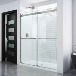DreamLine SHDR-6360760-04 The DreamLine Essence frameless sliding bypass shower or tub door showcases a modern, elegant design with a striking silhouette. The Essence provides smooth gliding action with its sleek rollers without the significant