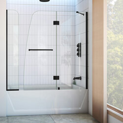 DreamLine SHDR3148586EX09 The DreamLine Aqua is frameless shower or tub screen with European appeal and modern architectural design. With a stunning curved silhouette that creates an open, inviting feel, the Aqua will transform your bathroom with