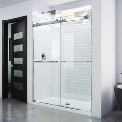 DreamLine SHDR-6360760-01 The DreamLine Essence frameless sliding bypass shower or tub door showcases a modern, elegant design with a striking silhouette. The Essence provides smooth gliding action with its sleek rollers without the significant