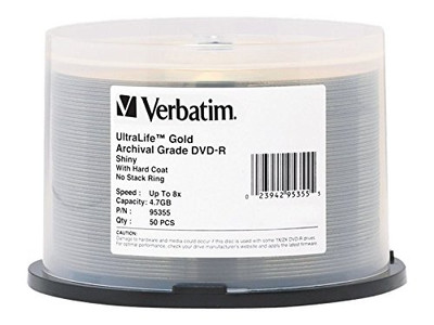 VERBATIM CORPORATION 95355 DVD-R 4.7GB 8X ULTRALIFE GOLD ARCHIVL GRDE W/SURFCE HRD COAT 50PK