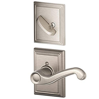 Schlage F59-FLA-619-ADD-LH F59 Flair With Addison Rose Left Hand Interior Active Trim with 12326 Latch and 10027 Strike Satin Nickel Finish