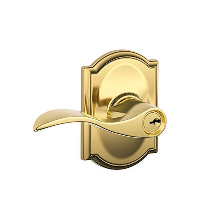 Schlage F51A-ACC-605-CAM Accent Lever with Camelot Trim Keyed Entry Lock in Bright Brass - F51A ACC 605 CAM