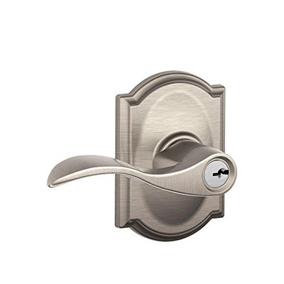 Schlage F51A-ACC-619-CAM F51-ACC-CAM Accent Single Cylinder Keyed Entry Door Lever Set with Decor, Satin Nickel