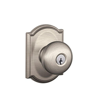 Schlage F51A-PLY-619-CAM F51A PLY 619 CAM Plymouth Knob with Camelot Trim Keyed Entry Lock, Satin Nickel