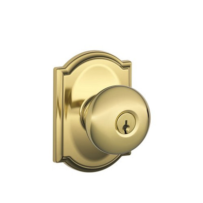 Schlage F51A-PLY-605-CAM F51A PLY 605 CAM Plymouth Knob with Camelot Trim Keyed Entry Lock, Bright Brass