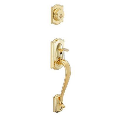 Schlage F58-CAM-505 F58 CAM 505 Camelot Exterior Handleset with Deadbolt, Bright Brass (Exterior Half Only)
