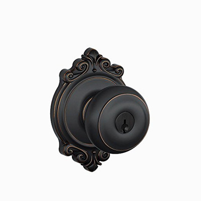 Schlage F51A-GEO-716-BRK F51A GEO 716 BRK Georgian Knob with Brookshire Trim Keyed Entry Lock, Aged Bronze