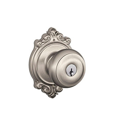 Schlage F51A-GEO-619-BRK F51-GEO-BRK Georgian Keyed Entry F51A Panic Proof Door Knob with Brooksh, Satin Nickel