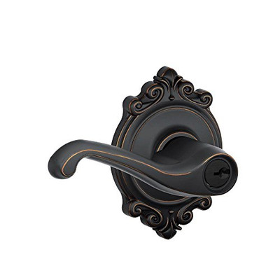 Schlage F51A-FLA-716-BRK F51A FLA 716 BRK Flair Lever with Brookshire Trim Keyed Entry Lock, Aged Bronze
