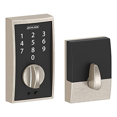 Schlage BE375-V-CEN-619 BE375 CEN 619 Touch Keyless Touchscreen Electronic Deadbolt Lock, Satin Nickel