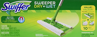 PAMPERS PGC92815CT Swiffer Sweeper Dry and Wet Floor Mopping and Cleaning Starter Kit, All Purpose Floor Cleaning Products, Includes: 1 Mop, 7 Dry Pads, 3 Wet Pads