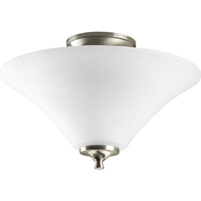 Progress Lighting 94385509 P3855-09 2-Light Semi-Flush with Modern Trumpet Glass Shades In A Soft Etched Finish, Brushed Nickel