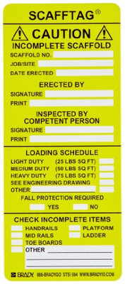 BRADY 262-104114 SCAFFTAG STD INSERTS 3 1/4X7 5/8 YELLOW
