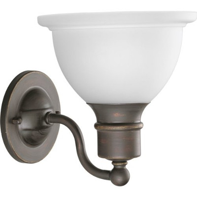 Progress Lighting 94316120 P3161-20 1-Light Wall Bracket with White Etched Glass, Antique Bronze