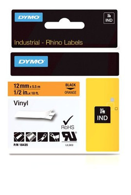 Dymo RNO18435 Industrial Labels for Industrial Rhino Label Makers, Black on Orange, 1/2", 1 Roll ()