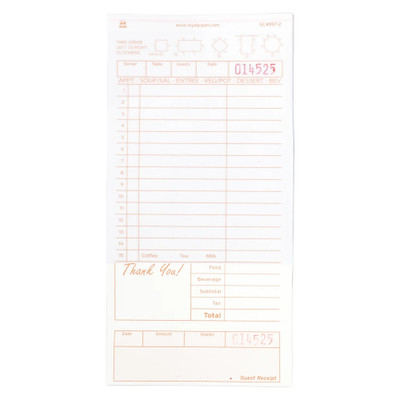 Carbonless Guest Check;2 part LOOSE